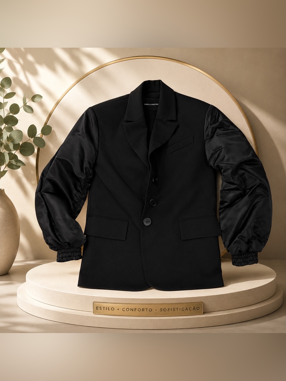 Camilla & Marc - Black Bomber-Sleeve Blazer